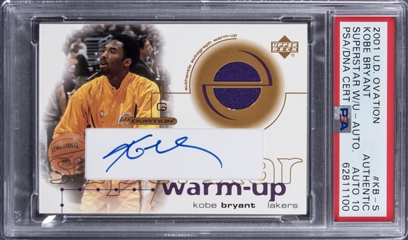 2001-02 UD Ovation "Superstar Warm-Up" Autograph #KB-S Kobe Bryant Signed Game Used Patch Card – PSA Authentic, PSA/DNA 10